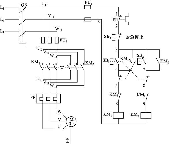 图1-23 三相异步电动机正反转控制接线图